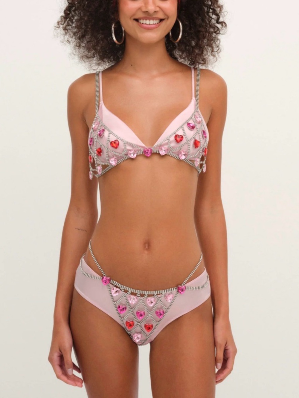 NWT For Love and Lemons Rhinestone Heart Crystal Bralette and Thong Set - XS/S